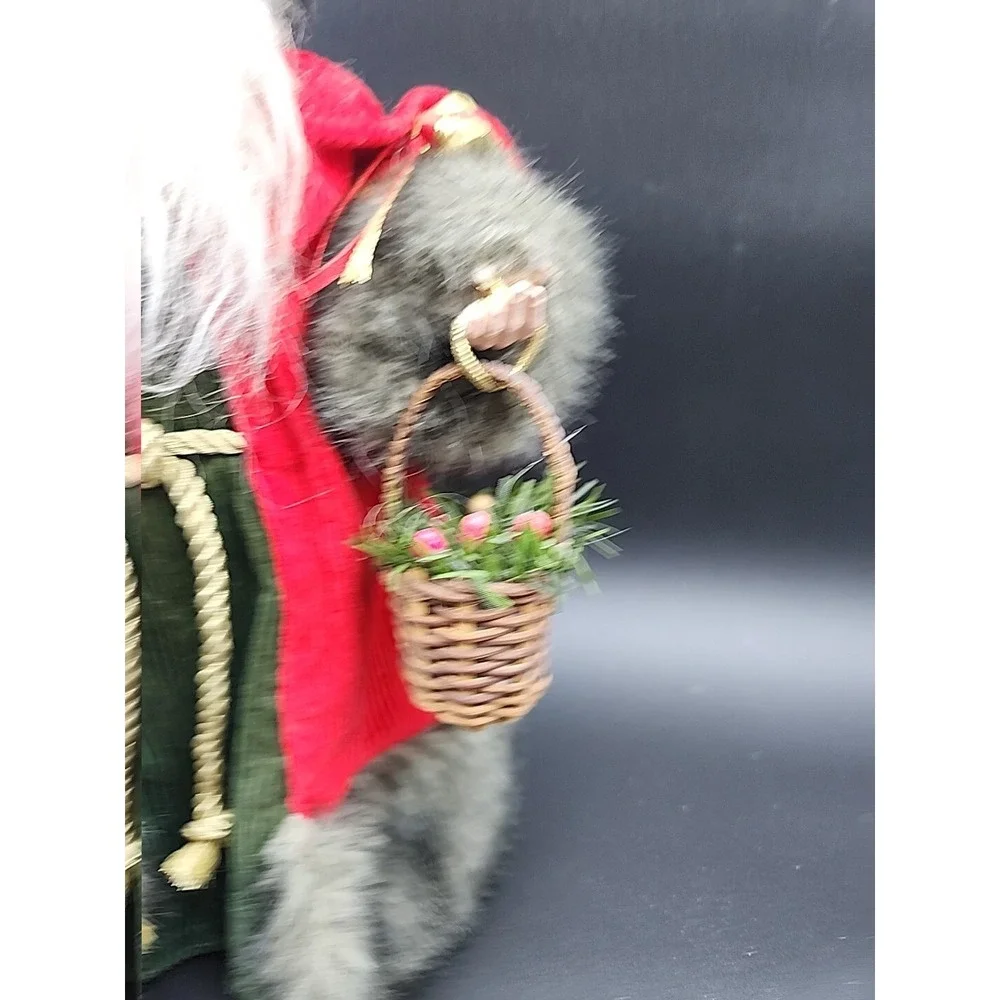 Old World Santa Christmas Tree Topper 13 Inch Red Green Corduroy Faux Fur Trim